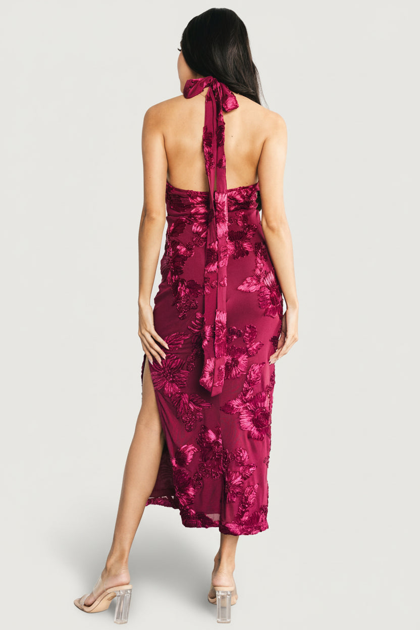Baltic Born Womens Lacey Halter Midi Dress | Berry Floral