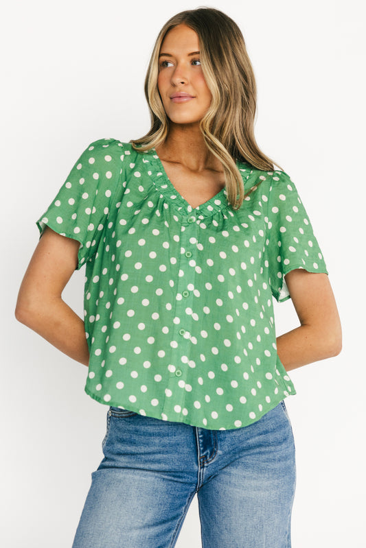 Posy Button Up Top | Green Dot