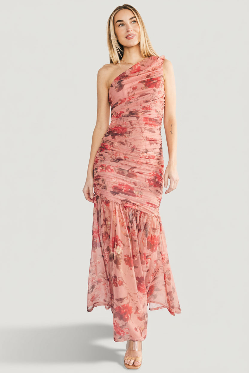 Emeline One Shoulder Maxi Dress | Pink Floral