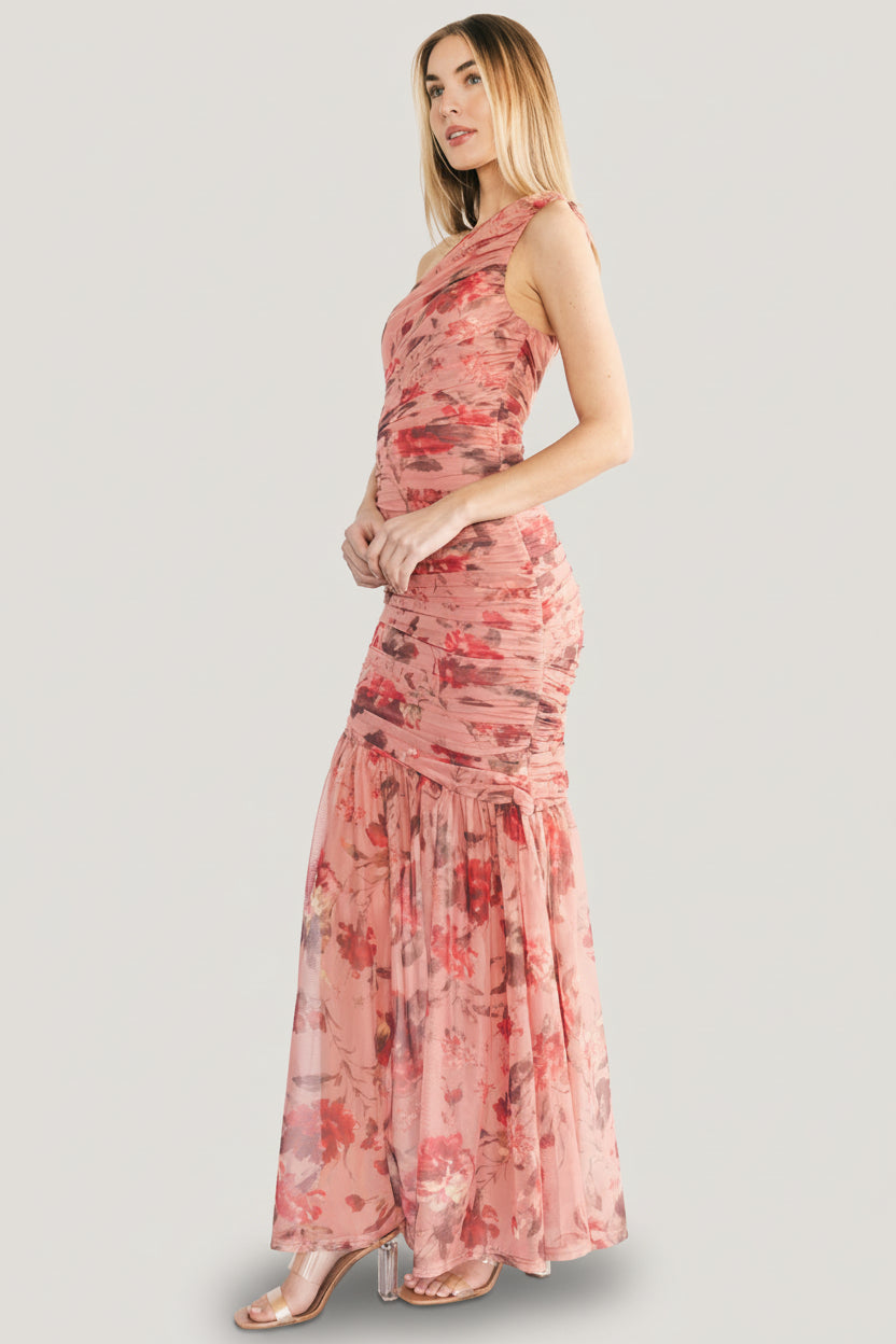 Emeline One Shoulder Maxi Dress | Pink Floral