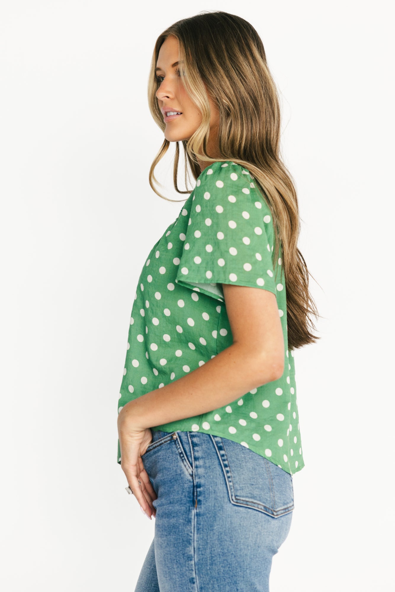 Posy Button Up Top | Green Dot