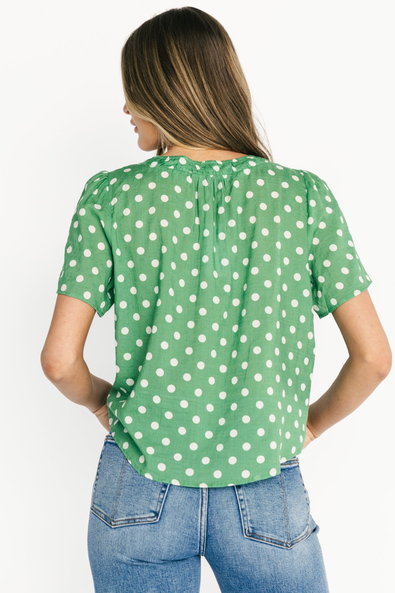 Posy Button Up Top | Green Dot
