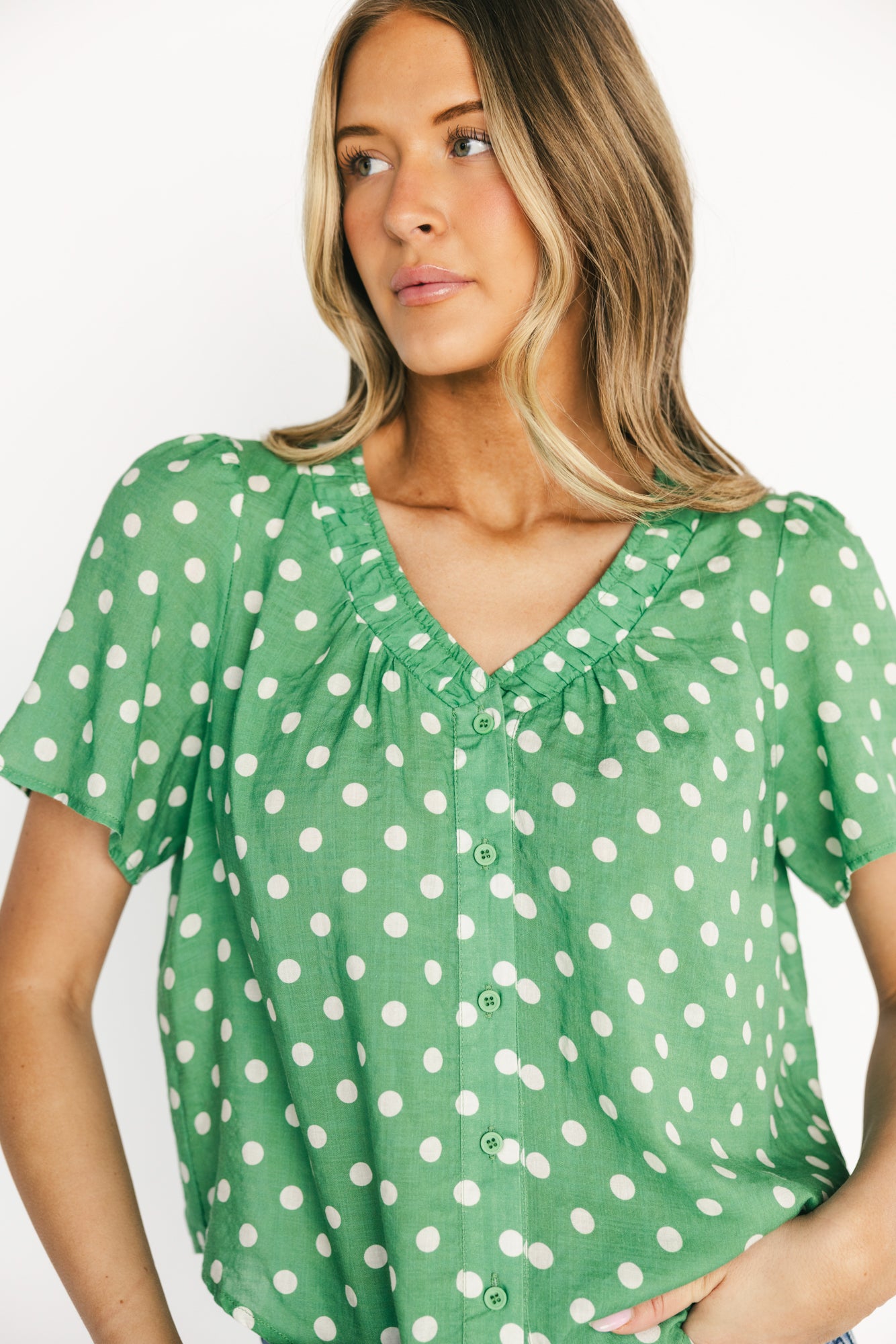Posy Button Up Top | Green Dot