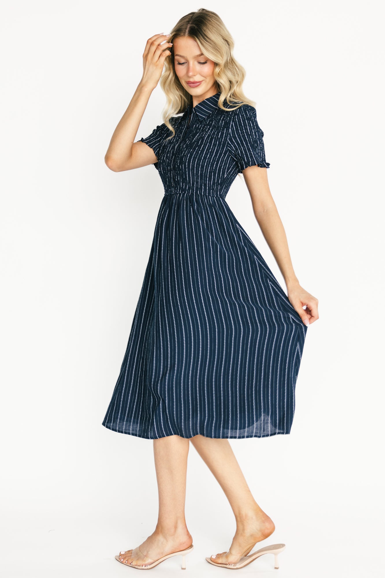 Baltic Born Womens Dottie Striped Midi Dress | Navy | Size: 1XL Baltic Born Womens Dottie Striped Midi Dress | Navy | Size: 1XL