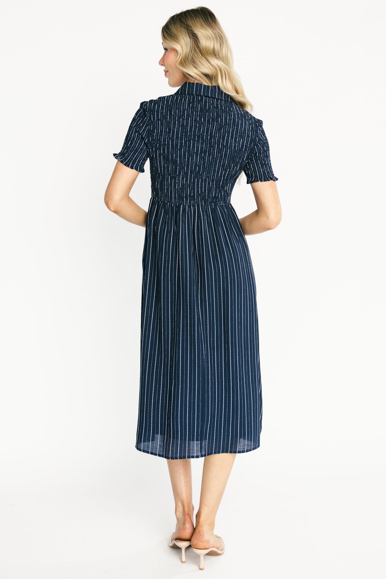 Dottie Striped Midi Dress Navy Smocked | Baltic Born 1XL Dottie Striped Midi Dress Navy Smocked | Baltic Born 1XL