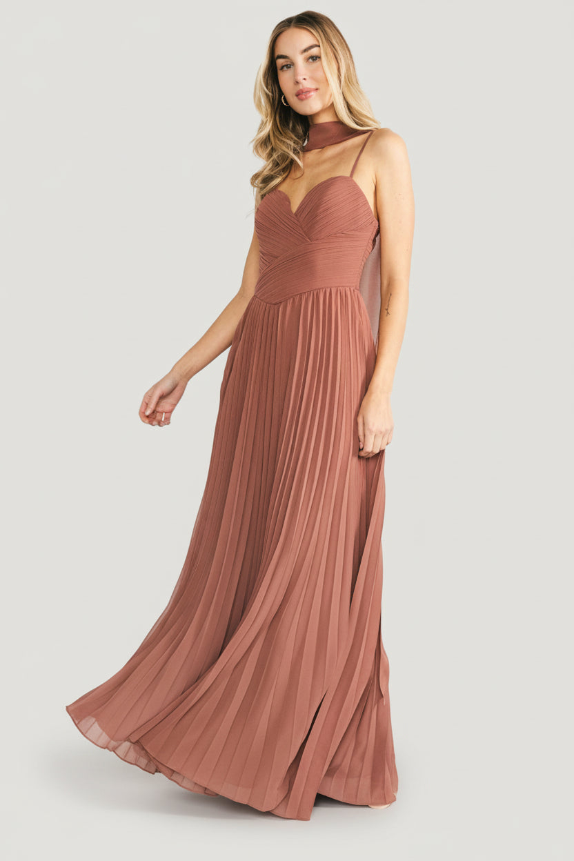 Georgina Pleated Maxi Dress | Rosy Brown