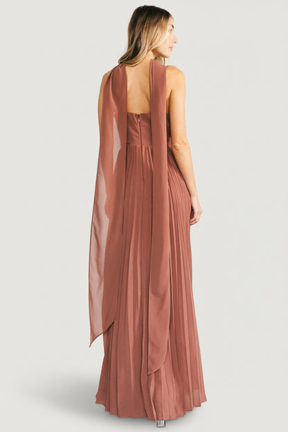 Georgina Pleated Maxi Dress | Rosy Brown