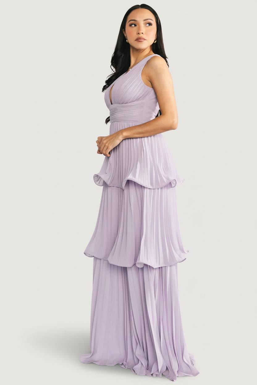 Saphira Tiered Pleated Maxi Dress | Lavender