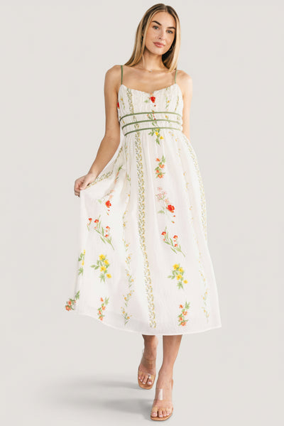 Cerise Midi — Ivory Floral Smocked Midi