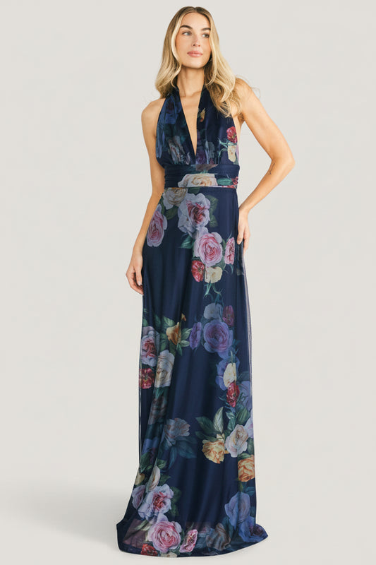 Dresden Halter Maxi Dress | Navy Floral