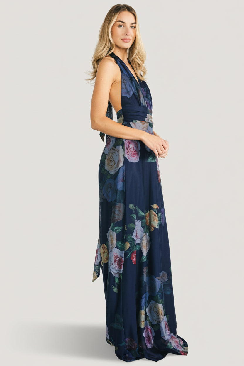 Dresden Halter Maxi Dress | Navy Floral