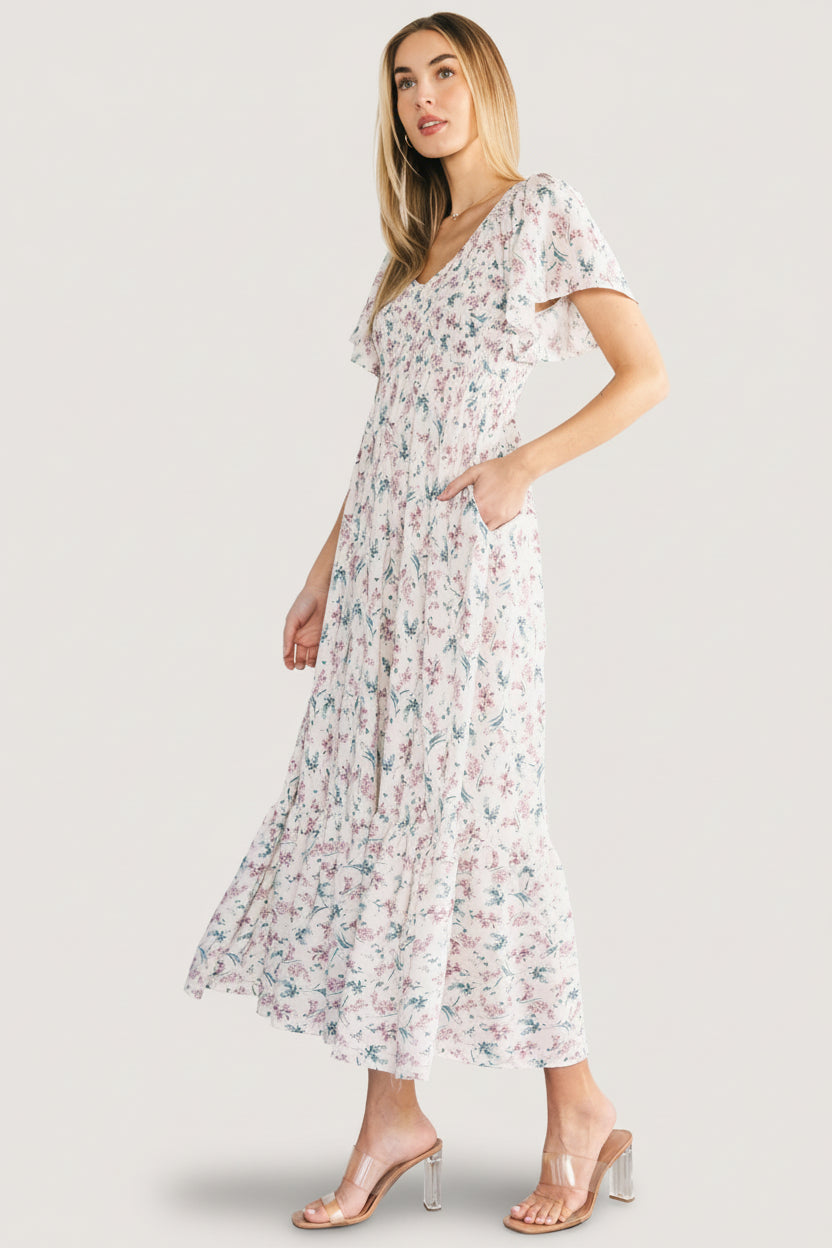 Joanie Smocked Dress | Cream Multi Floral