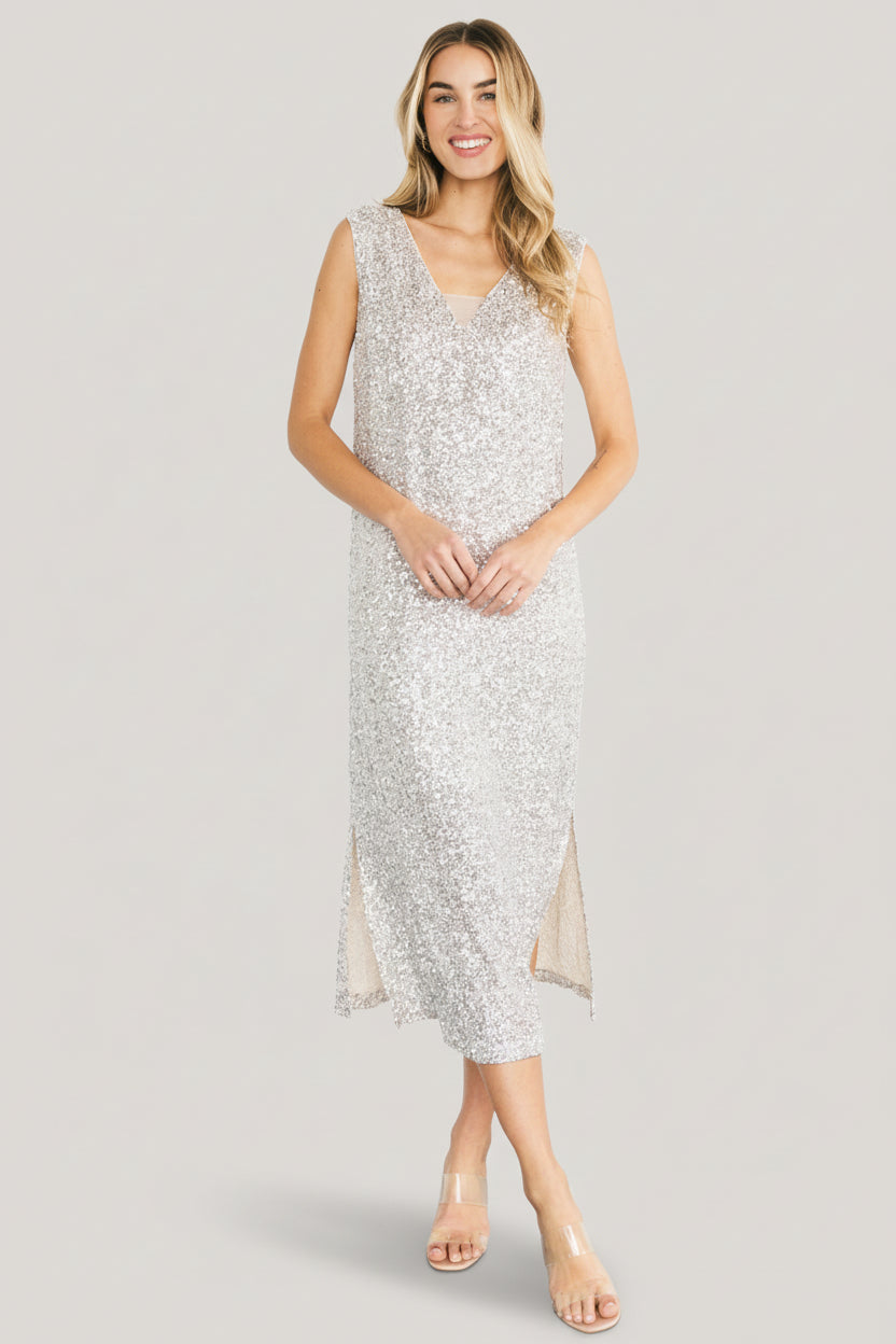 Marissa Sequin Midi Dress | Champagne