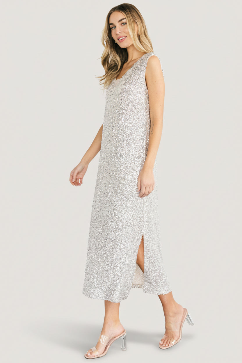 Baltic Born Womens Marissa Sequin Midi Dress | Champagne | Size: Small Baltic Born Womens Marissa Sequin Midi Dress | Champagne | Size: Small