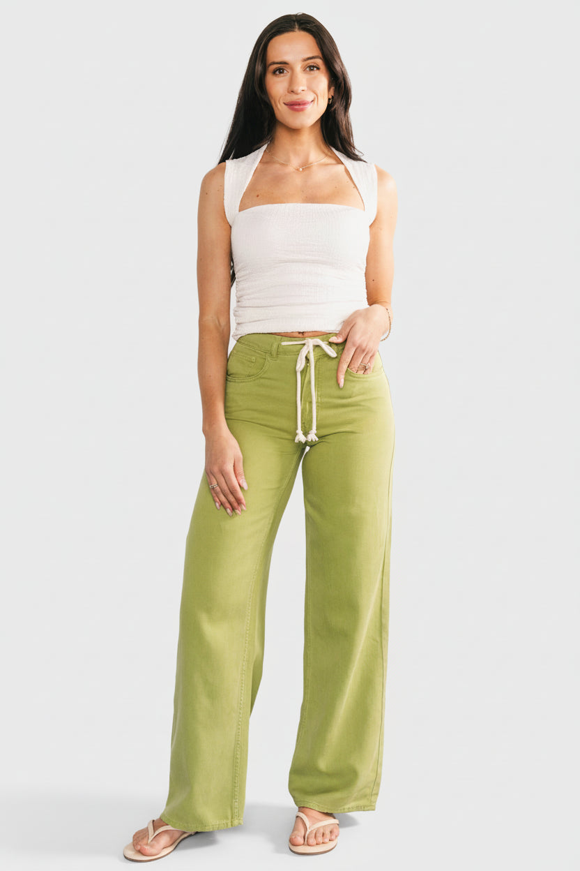 Mabel Mid Rise Soft Denim Pants | Green