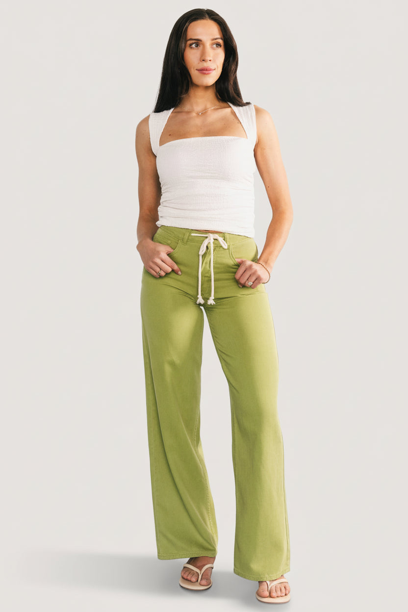 Mabel Mid Rise Soft Denim Pants | Green