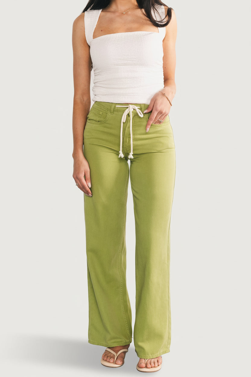 Mabel Mid Rise Soft Denim Pants | Green