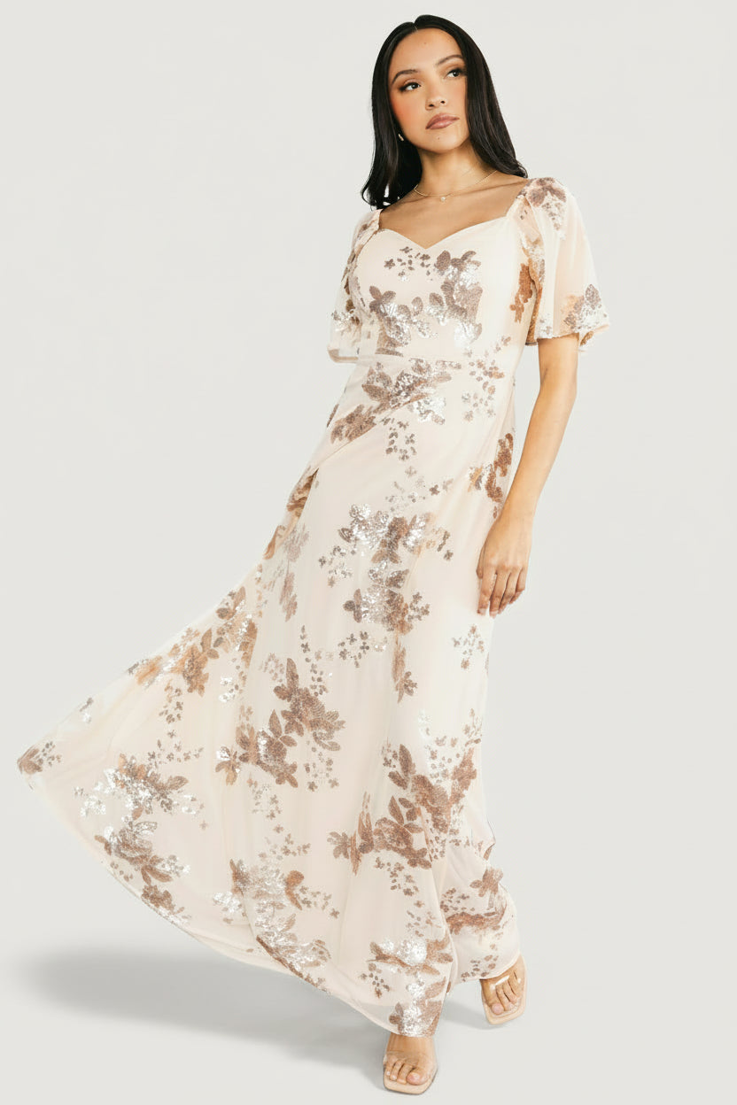 Baltic Born Womens Karina Sequin Maxi Dress | Champagne