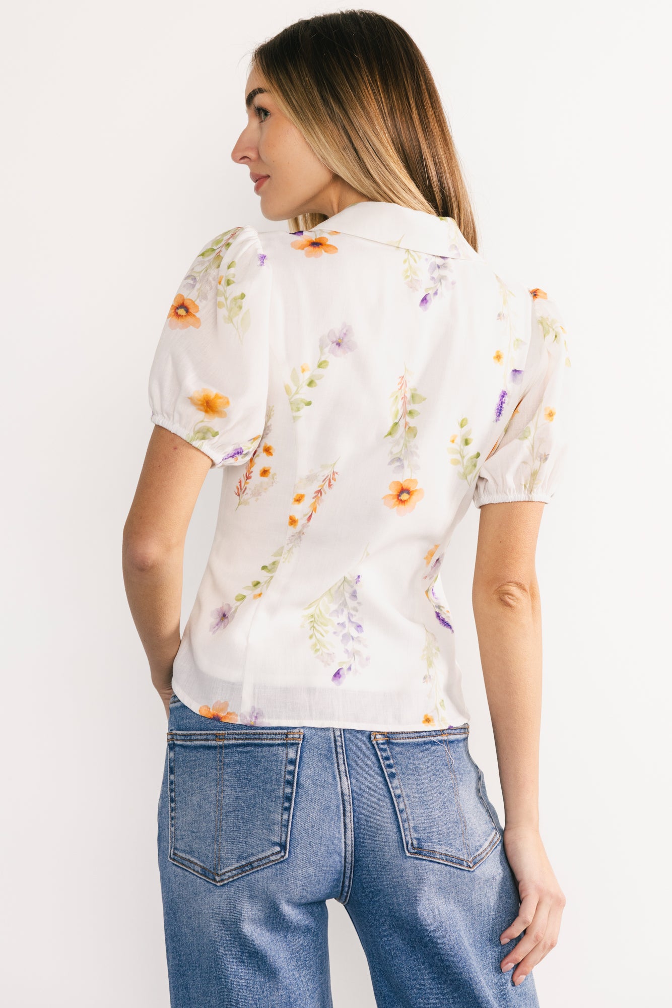 Fiona Button Up Blouse | Off White + Multi Floral