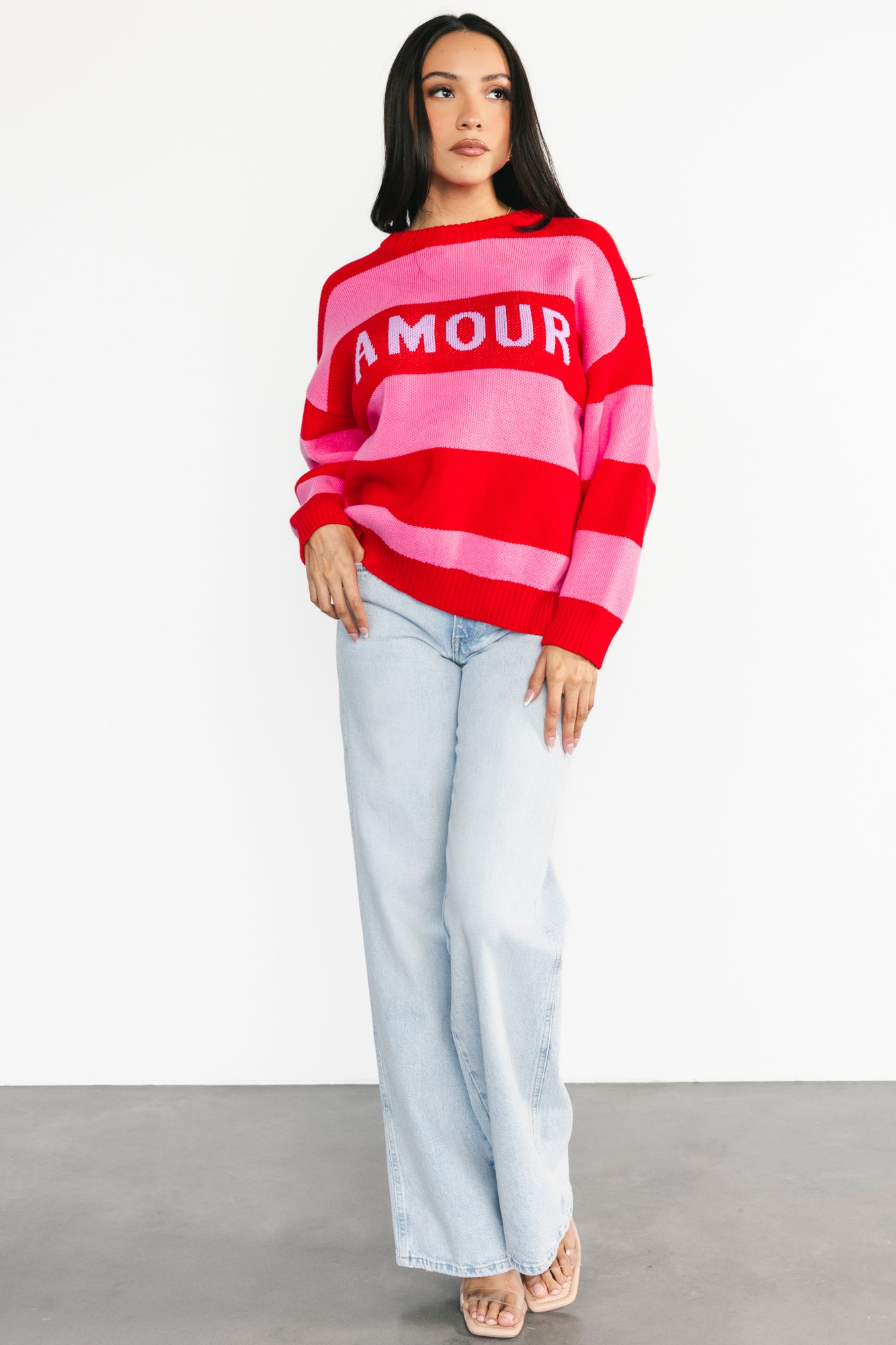 Amour Striped Sweater | Pink + Red