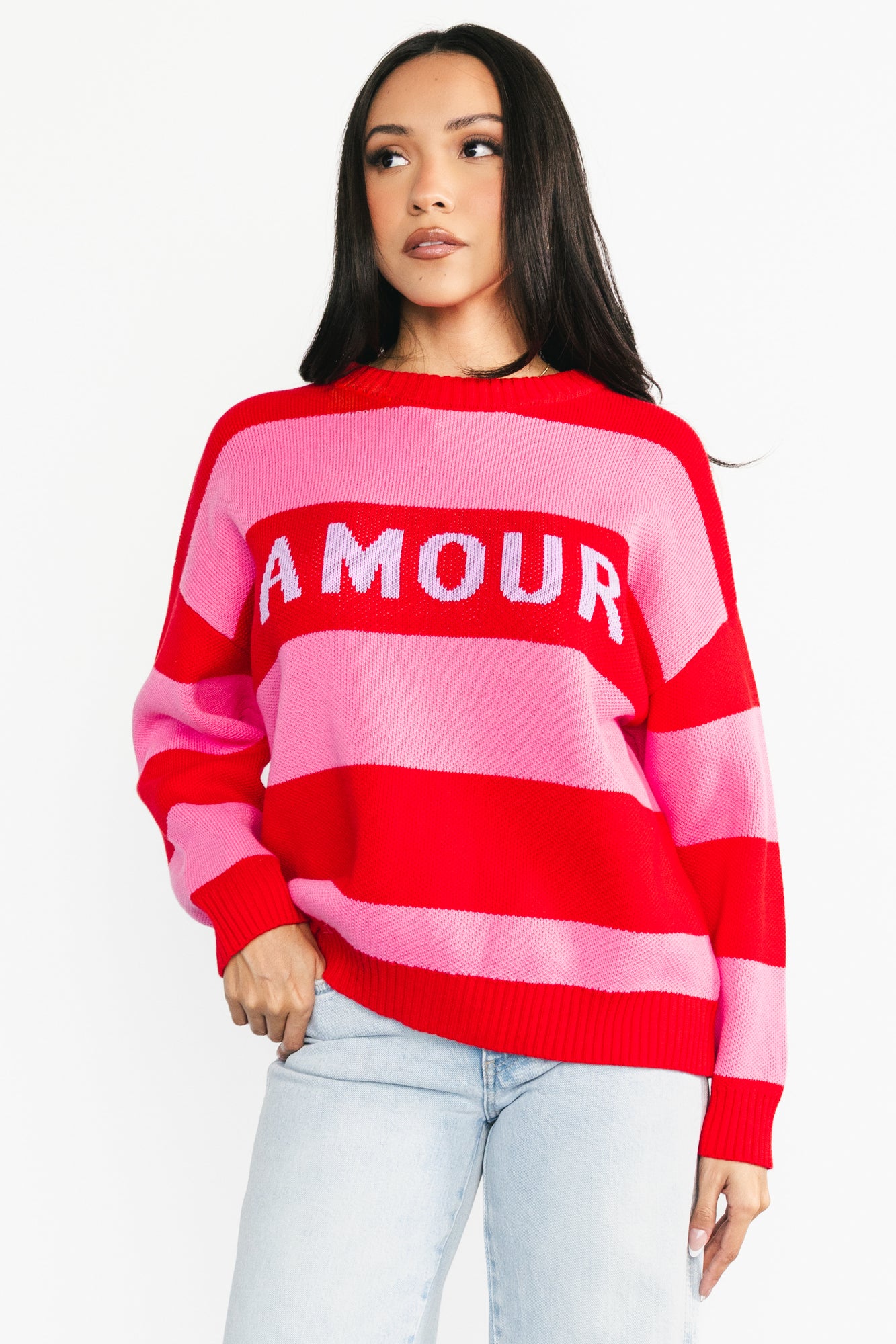 Amour Striped Sweater | Pink + Red