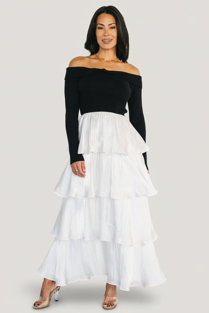 Baltic Born Womens Maelie Tiered Maxi Dress | Black + White