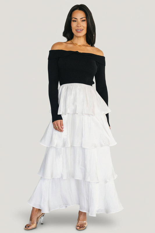 Baltic Born Womens Maelie Tiered Maxi Dress | Black + White | Size: Medium Baltic Born Womens Maelie Tiered Maxi Dress | Black + White | Size: Medium