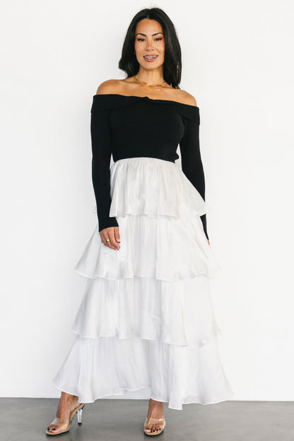 Maelie Tiered Maxi Dress | Black + White
