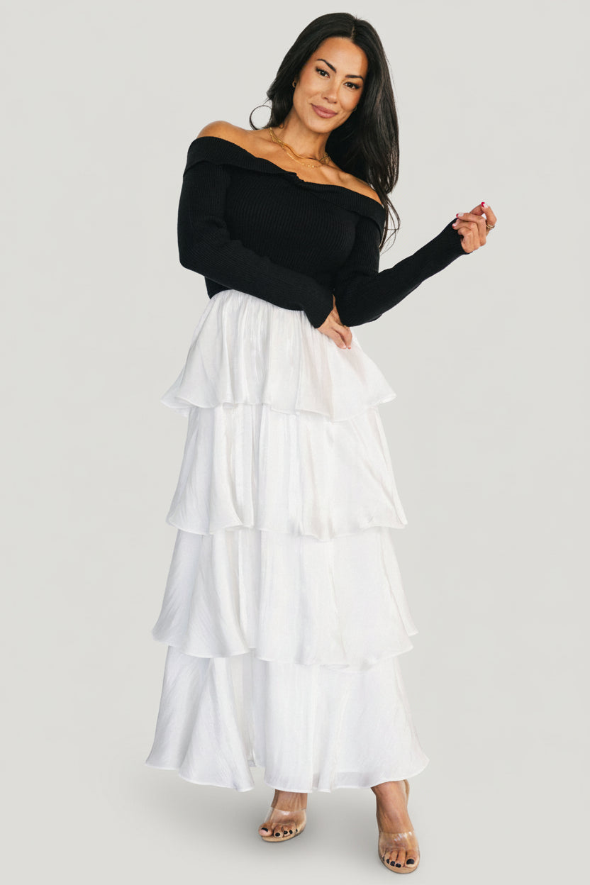Baltic Born Womens Maelie Tiered Maxi Dress | Black + White Baltic Born Womens Maelie Tiered Maxi Dress | Black + White
