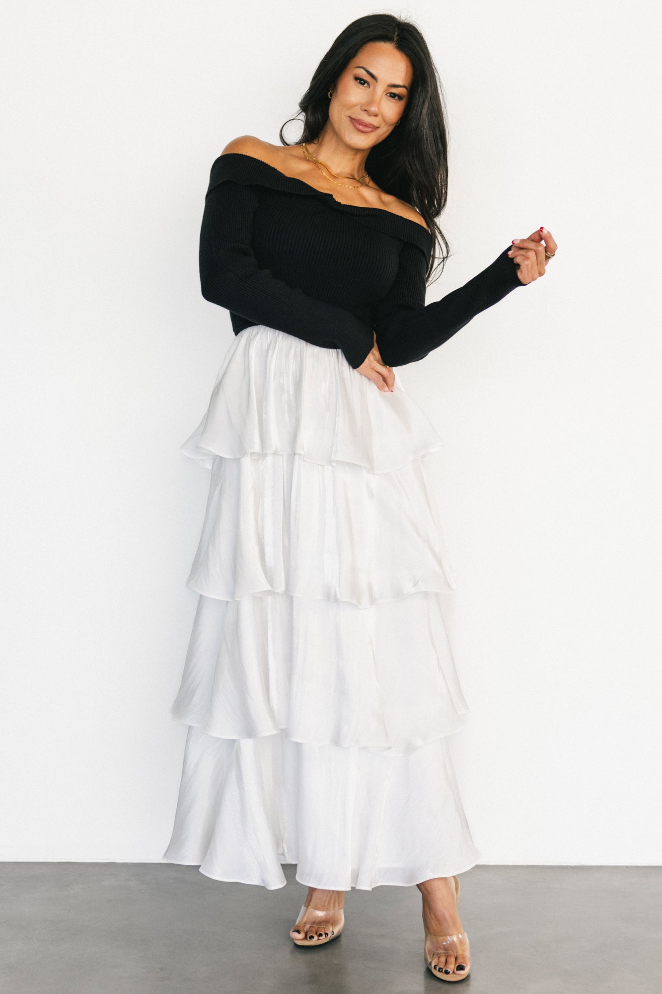 Maelie Tiered Maxi Dress | Black + White