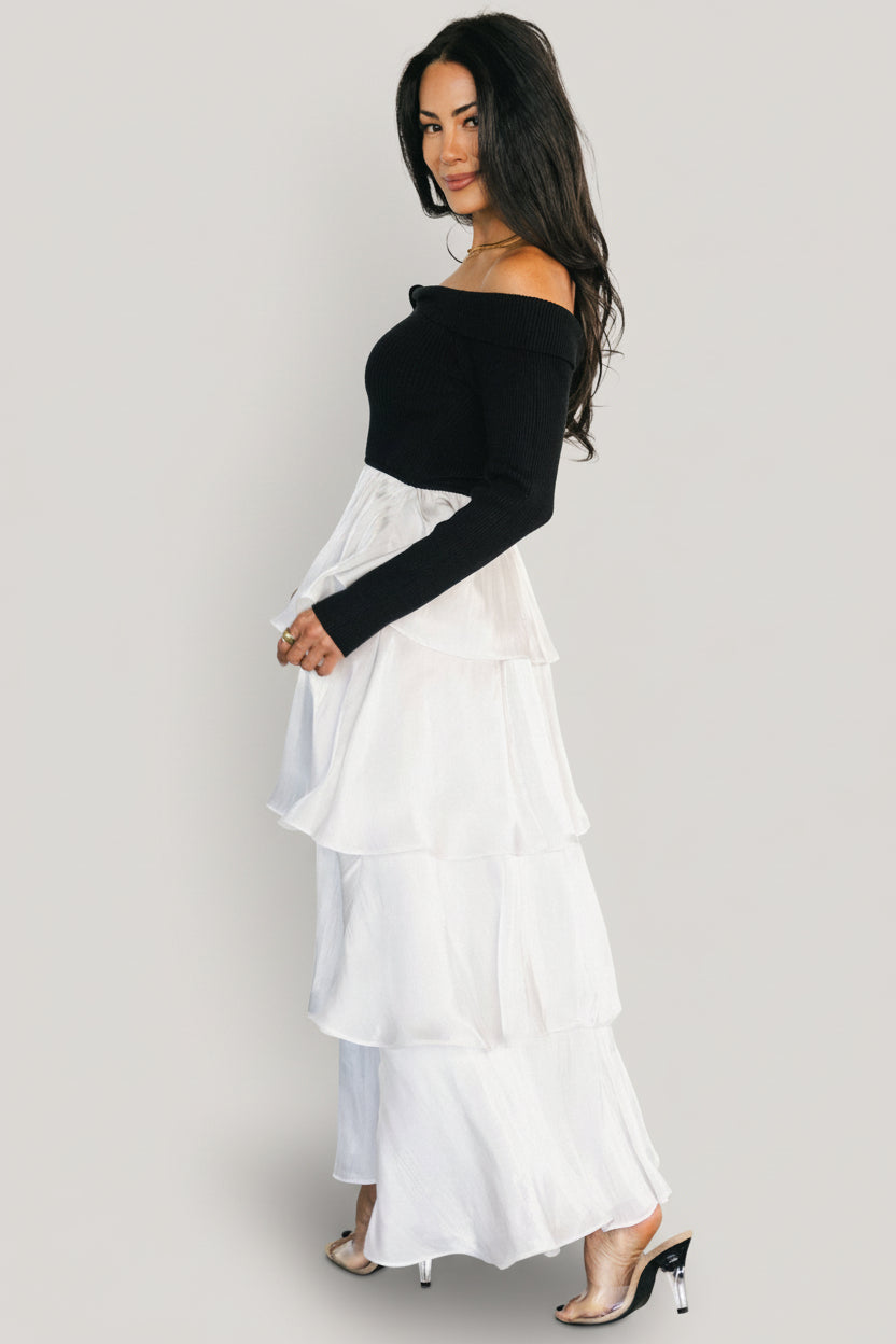 Baltic Born Womens Maelie Tiered Maxi Dress | Black + White