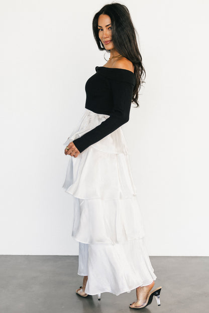 Maelie Tiered Maxi Dress | Black + White