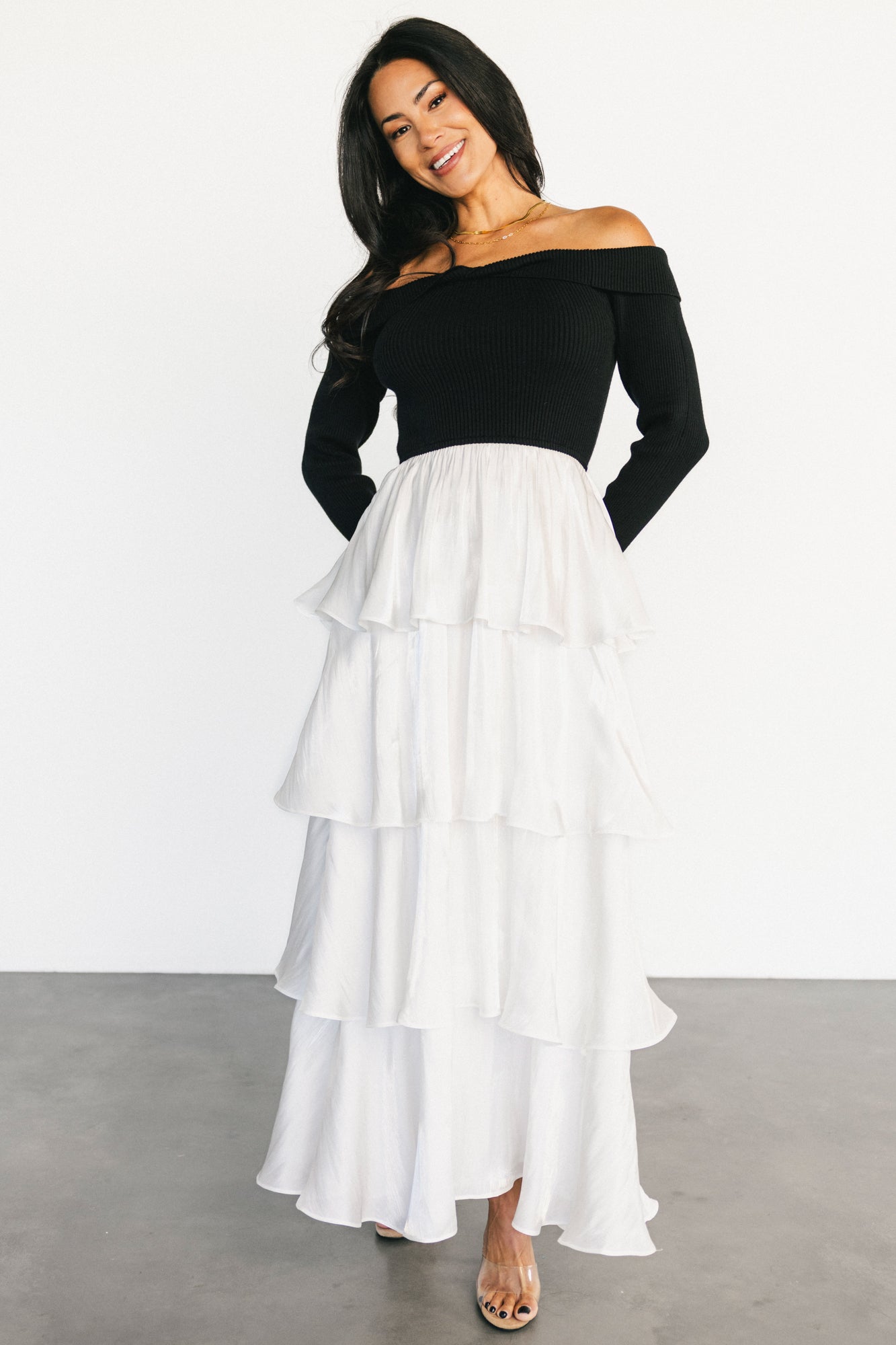 Maelie Tiered Maxi Dress | Black + White