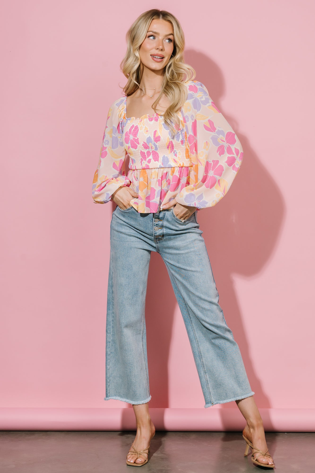 Sally Smocked Top | Pink Multi