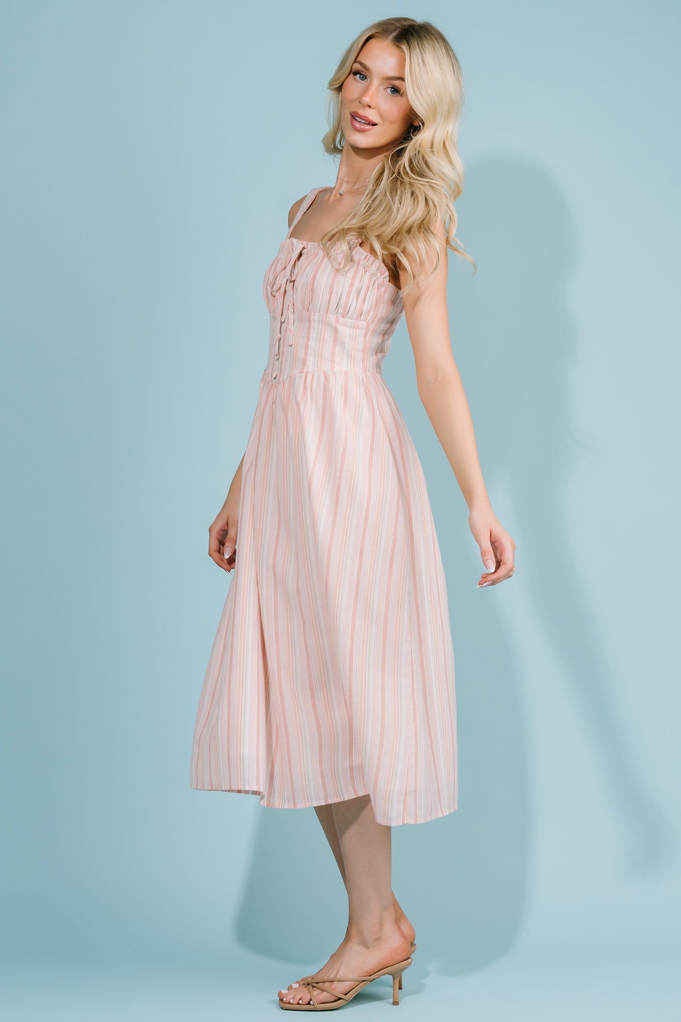 midi dress peach JOLA Handmade Linen Surplice Midi Dress