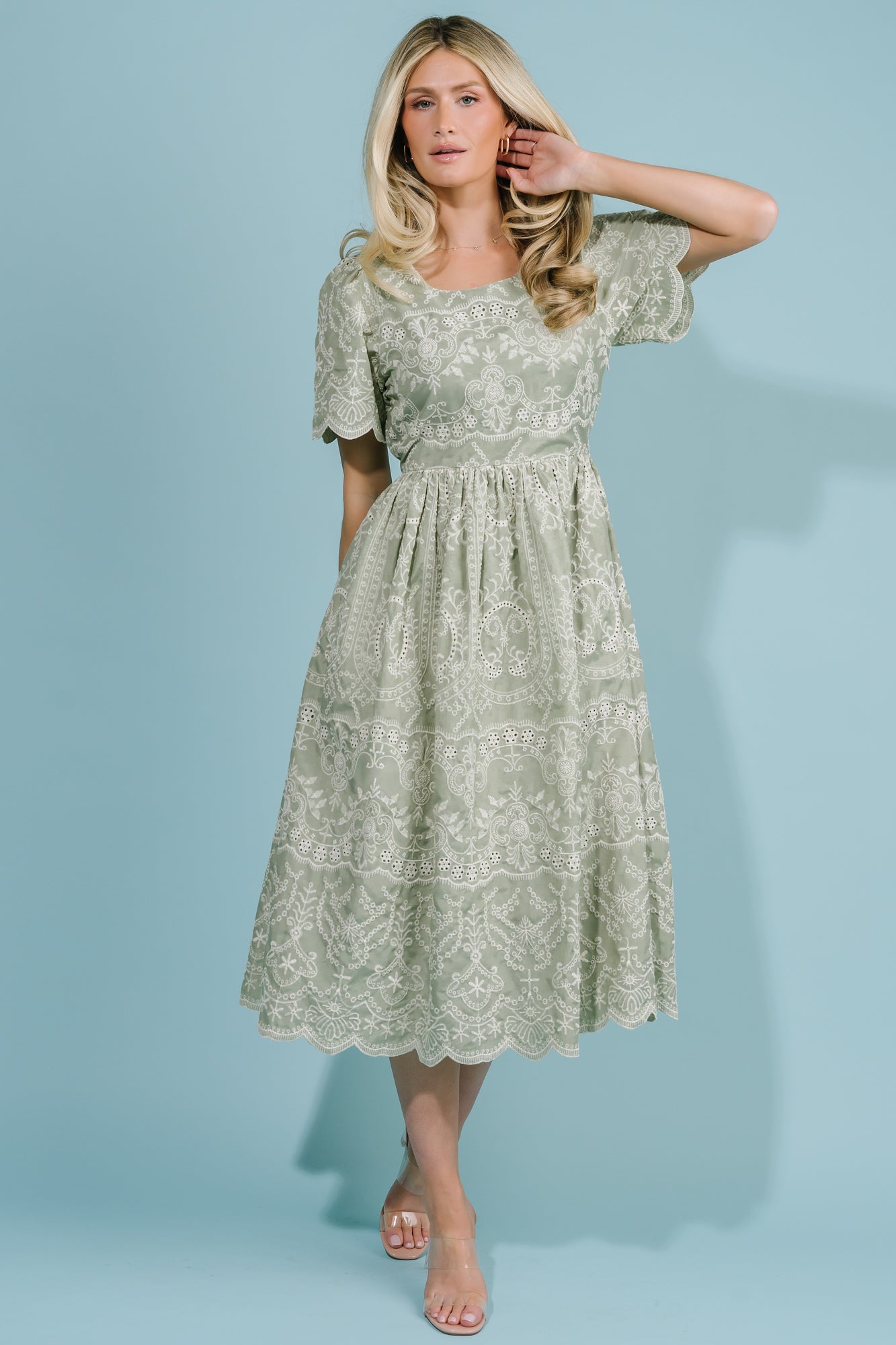 Margot Eyelet Midi Dress | Sage Margot Eyelet Midi Dress | Sage