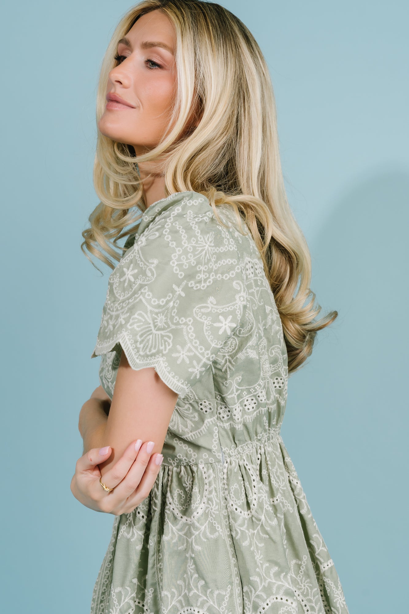 Margot Eyelet Midi Dress | Sage Margot Eyelet Midi Dress | Sage