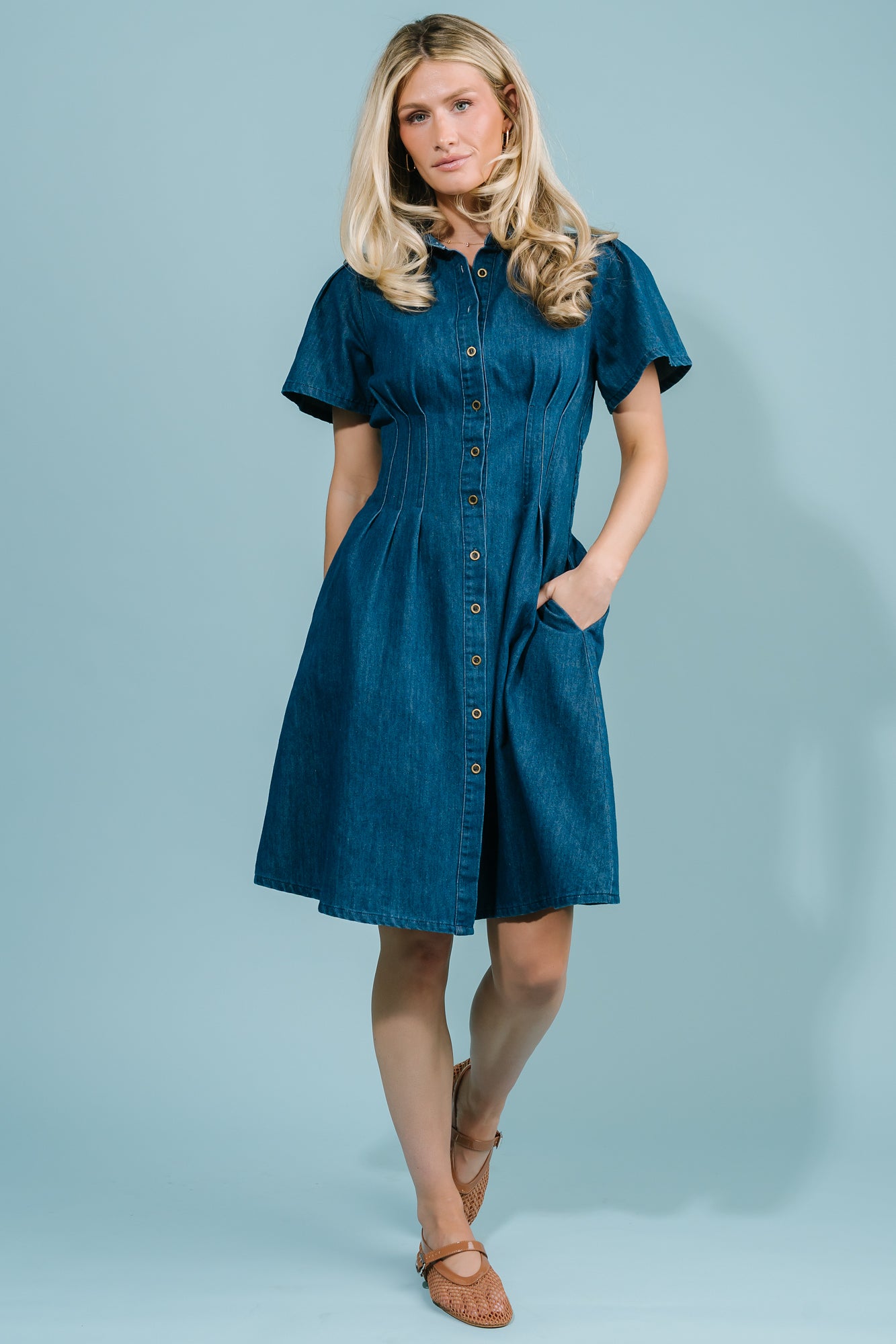 Baltic Born Womens Coco Denim Short Dress | Dark Wash