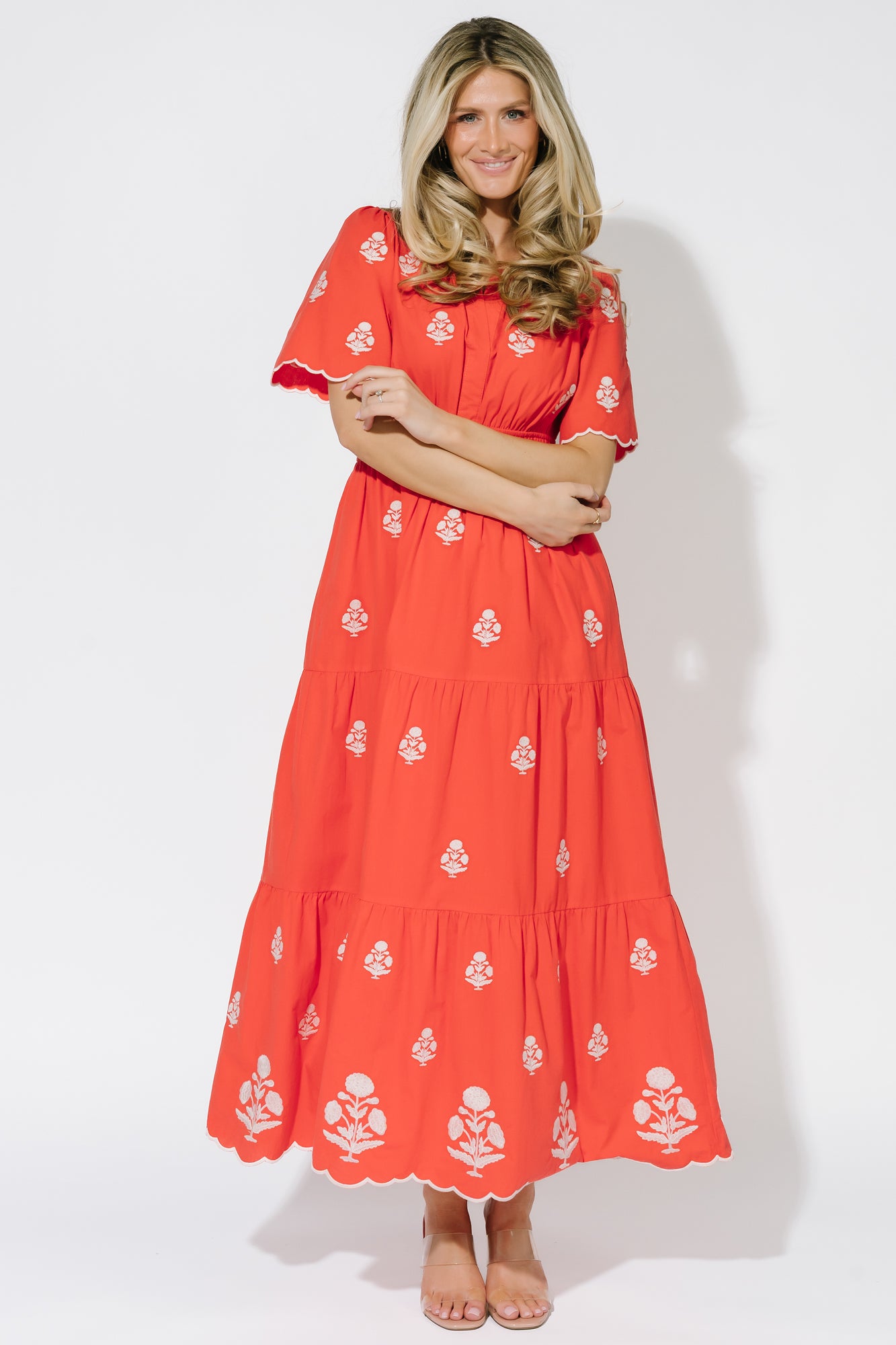 Delilah Embroidered Maxi Dress | Red