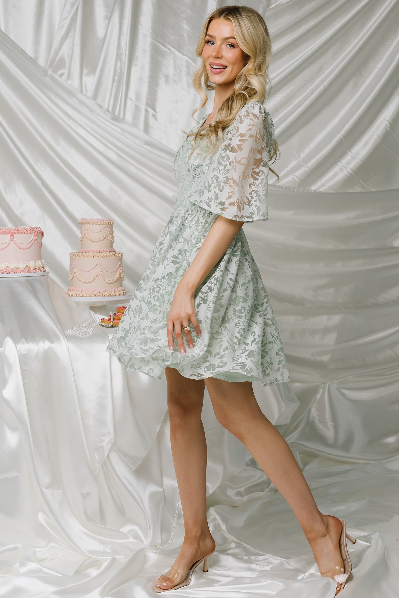 Bonnie Short Dress | Sage Floral