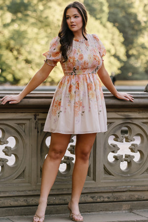 Darling Smocked Short Dress | Ivory Multi Floral