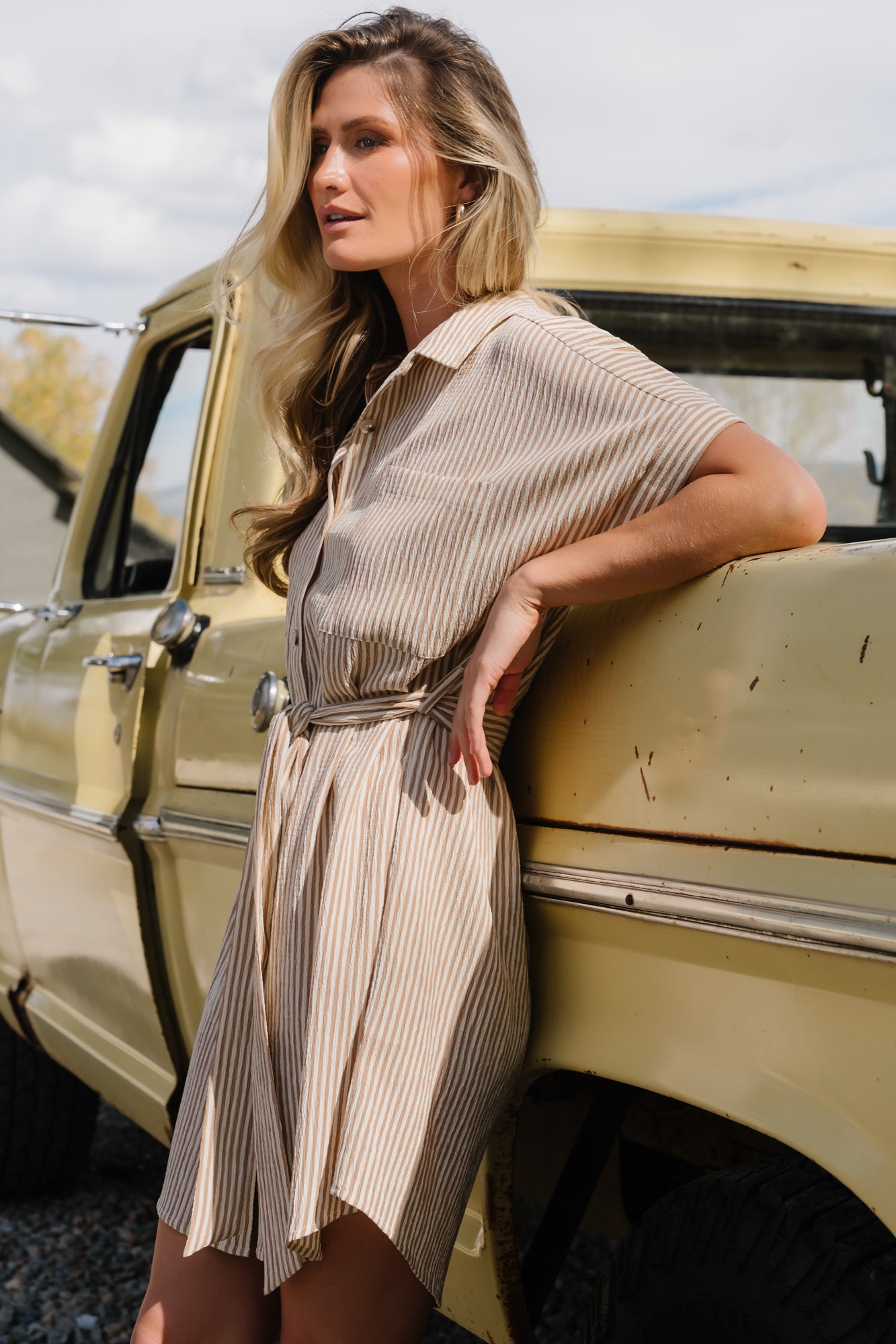 Nautical Shirt Dress | Tan Stripe