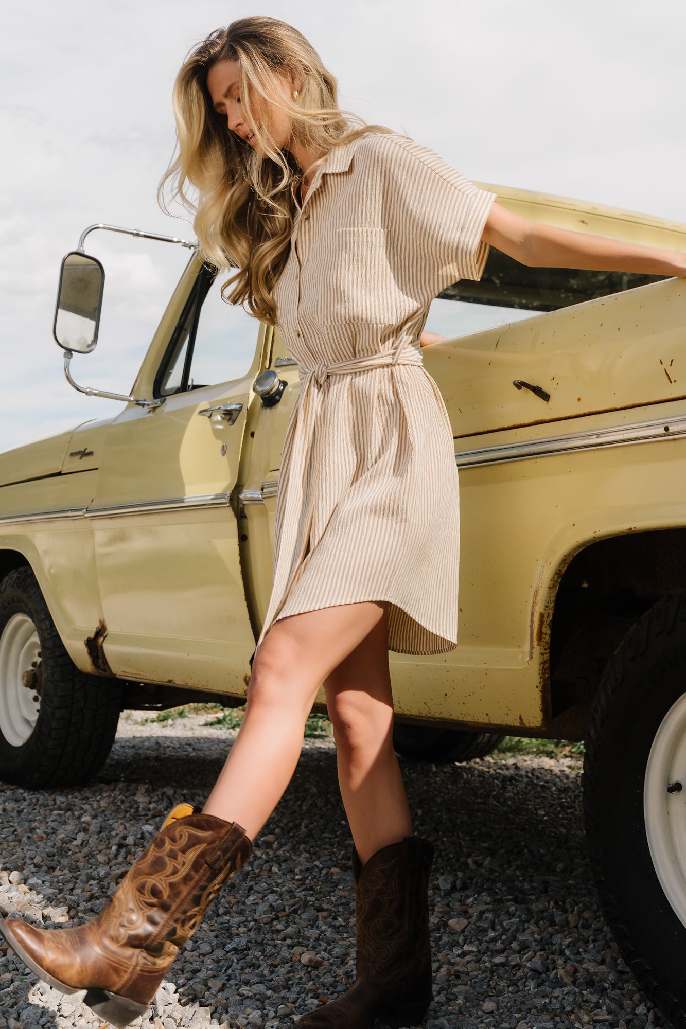 tan shirt dress Nautical Shirt Dress — Tan Stripe Seersucker Tunic
