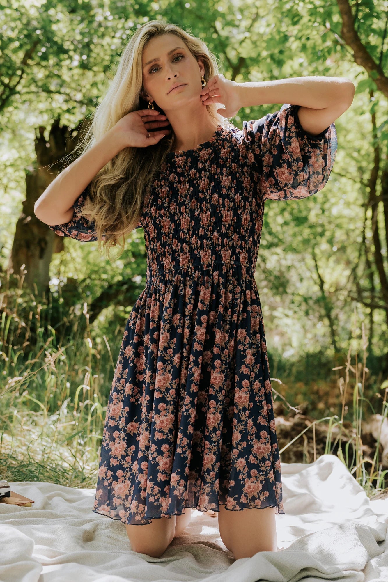 Lyric Smocked Short Dress | Navy Floral