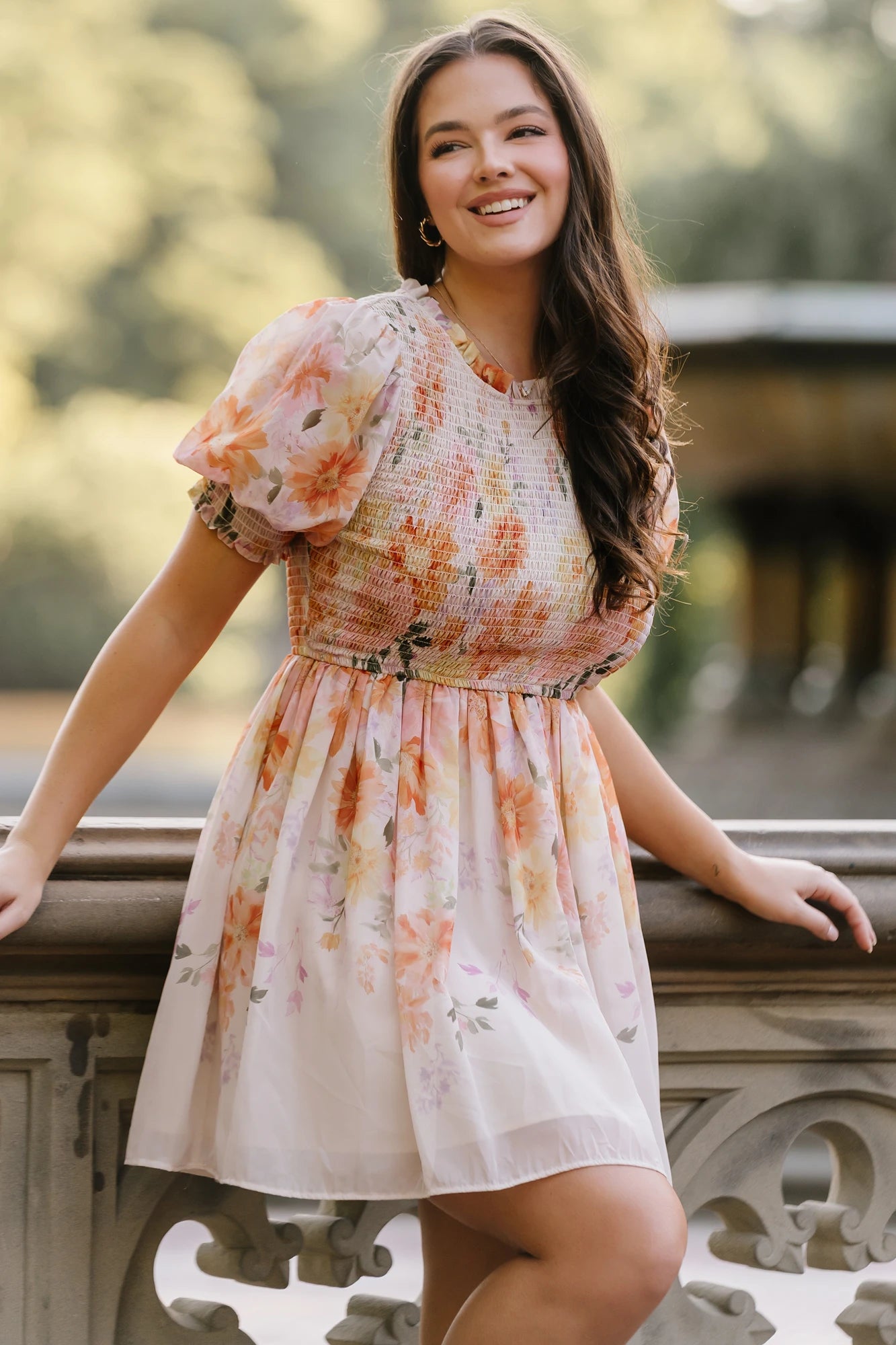 Darling Smocked Short Dress | Ivory Multi Floral