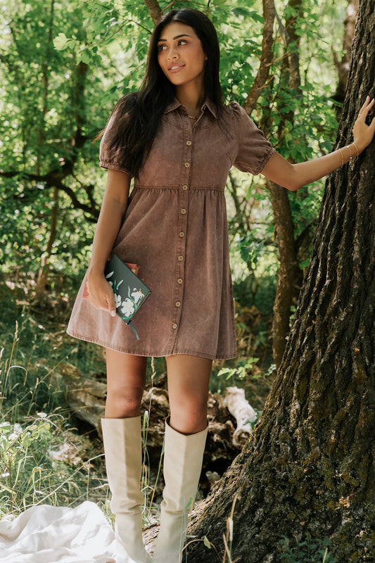 Tiffany Button Up Short Dress | Dusty Mocha
