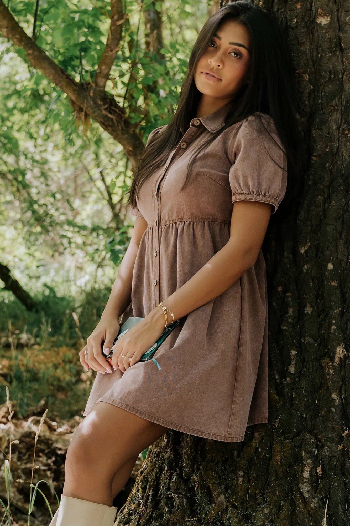 Tiffany Button Up Short Dress | Dusty Mocha