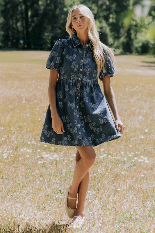 Tiff Button Up Short Dress | Medium Floral Wash
