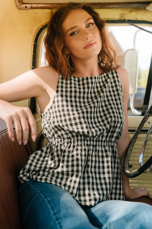 Lane Gingham Peplum Top — Black & Off-White | Baltic Born