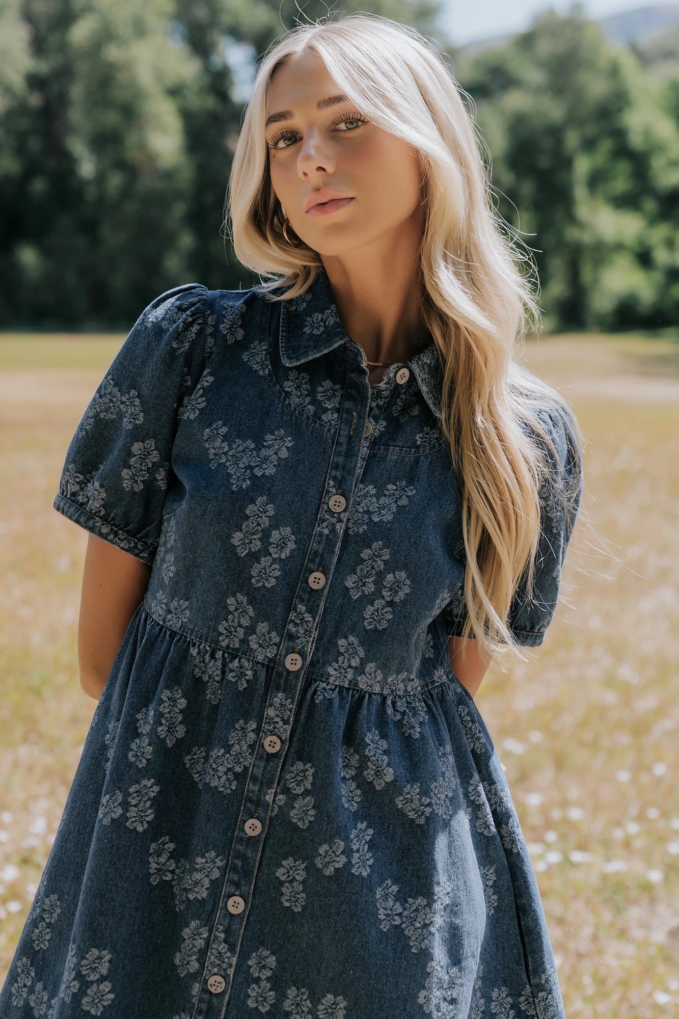 Tiff Button Up Short Dress | Medium Floral Wash